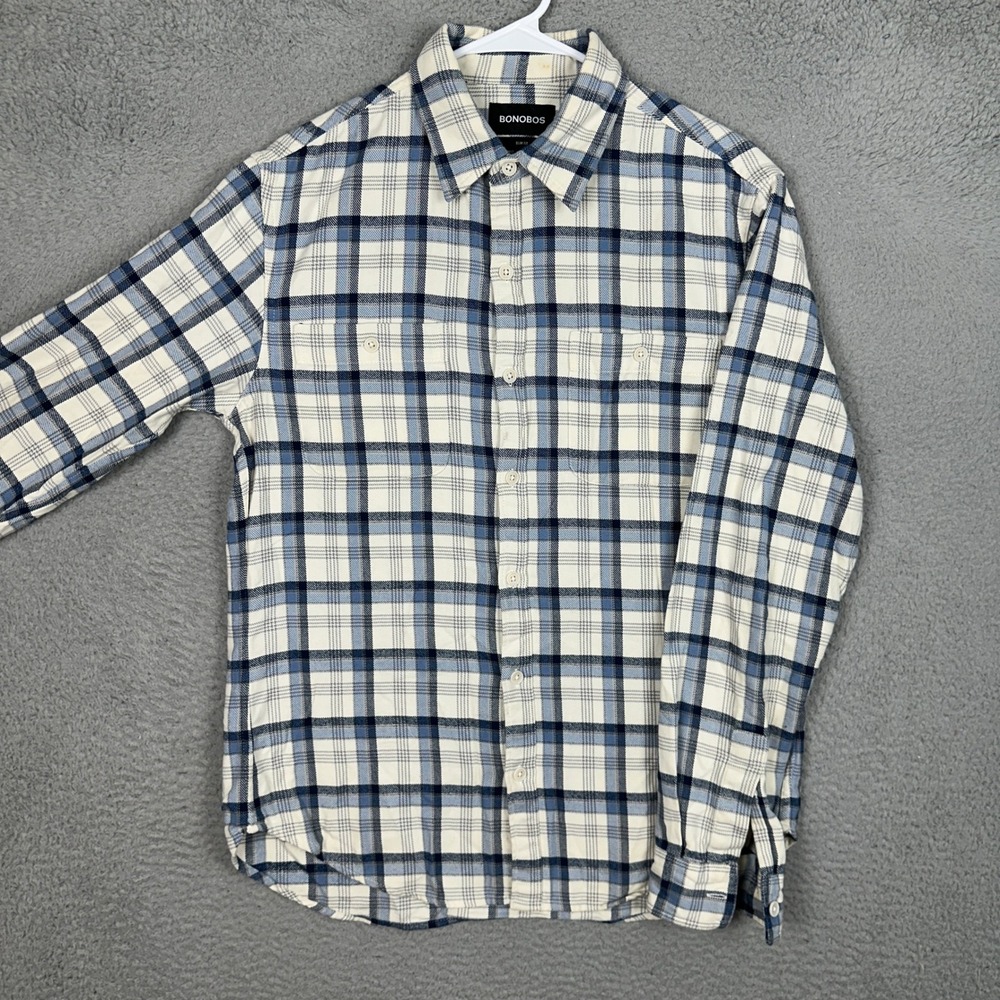 Bonobos Shirt Mens Medium Slim Fit Blue Plaid Flannel Button Down Long Sleeve